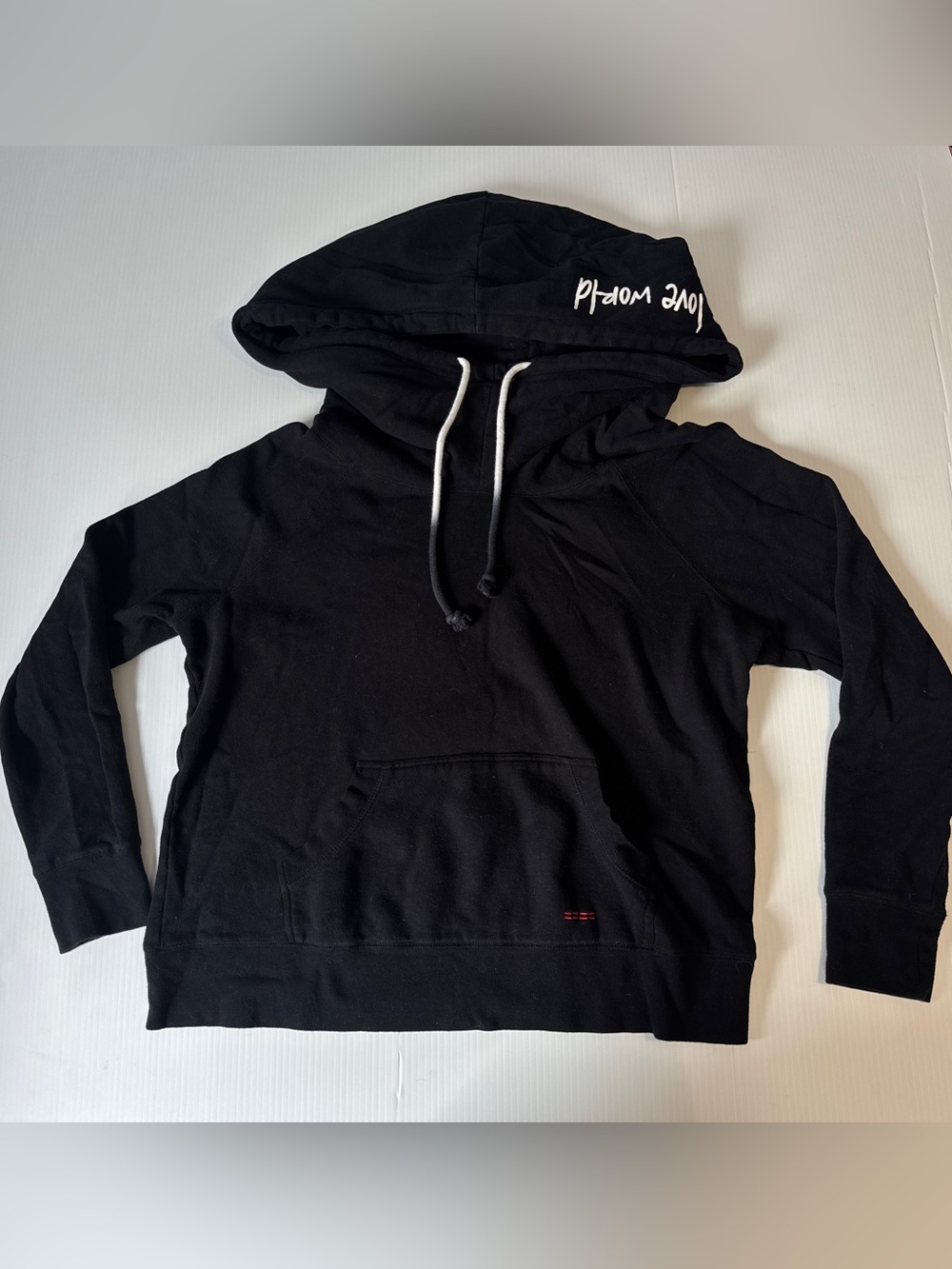 Peace Love World Black Oversized Hood Pullover Hoodie Large Streetwear Y2K Yoga